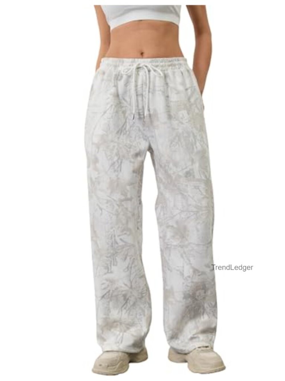 Women's Camo Fleece Wide Leg Sweatpants High Waisted Drawstring Joggers